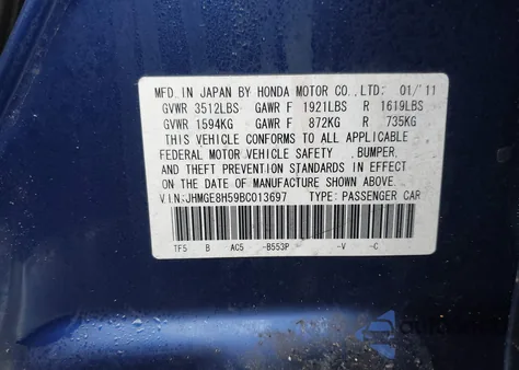 2011 Honda Fit Sport z USA, uszkodzony, nr VIN JHMGE8H59BC013697